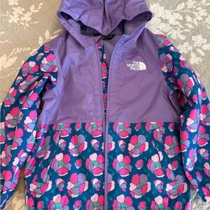 Like New!! The North Face Purple and Pink Floral Rain Jacket 4T